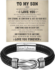 To My Son Love You Forever Leather Bracelet, Son'S Infinity Knot Bracelet from M