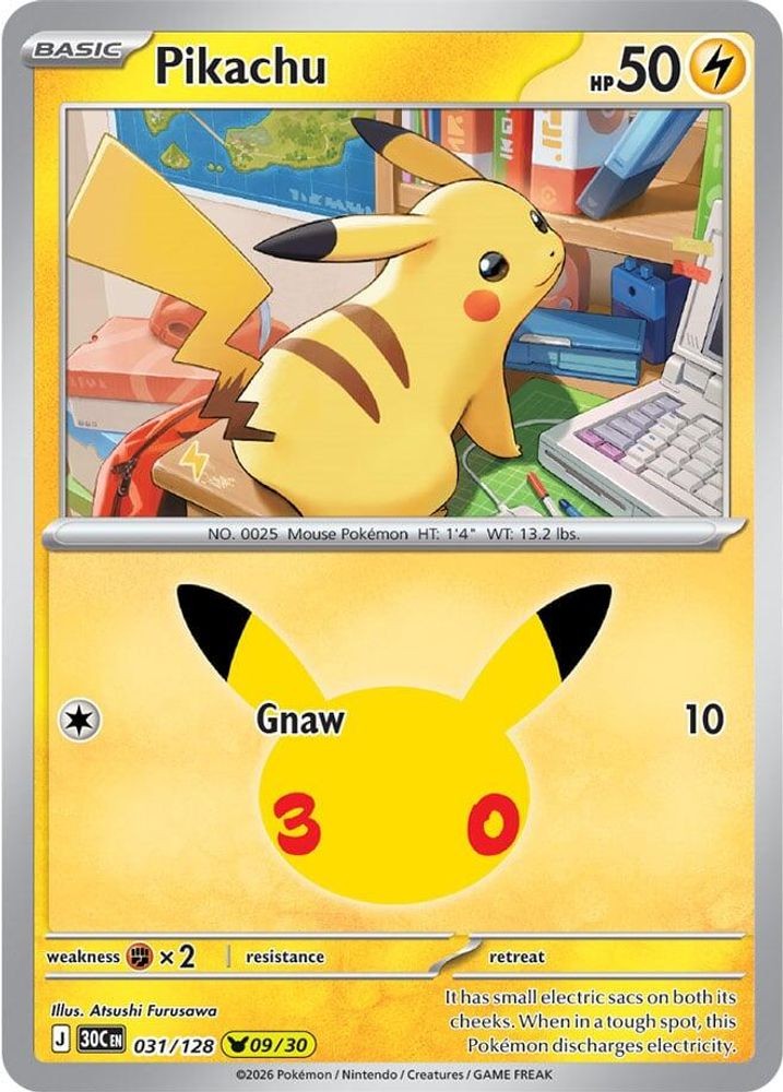 PIKACHU 031/128 HOLO ME: 30TH CELEBRATION PIKACHU RARE NM