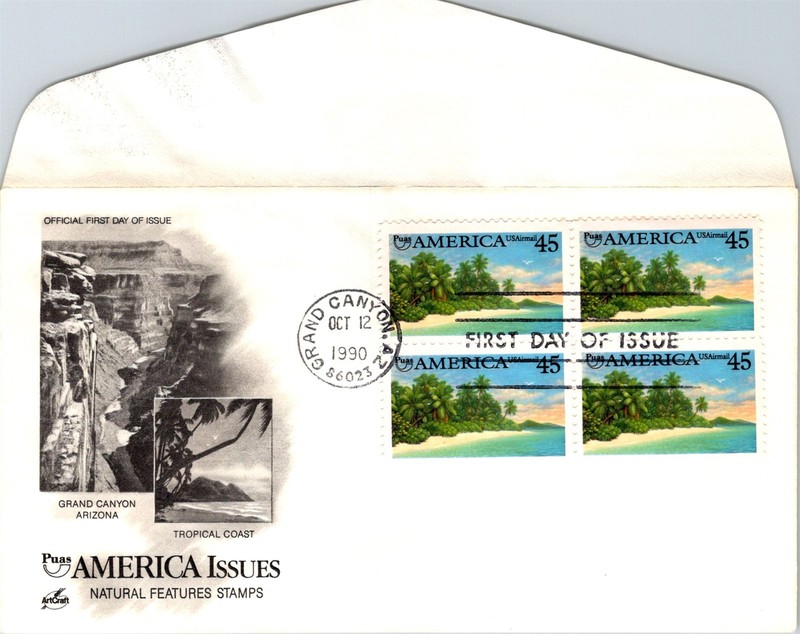 S09-6230, PUAS AMERICA, TROPICAL COAST, BLOCK OF FOUR, ARTCRAFT FDC