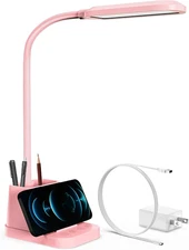 Pink Desk Lamp for Kids, Cute Study Table Light for Bedrooms, Kawaii, USB Chargi