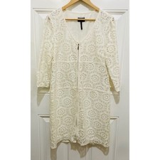 Laundry by Shelli Segal Dress Size 12 Ivory Lace Floral Zip Front Career