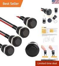 5pcs 12mm Momentary Push Button Switch Black Shell with pre-Wiring, Waterpro...