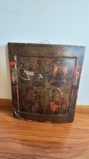 Icona russa delle 4 Madonne con 4 Santi - Russia Del Nord - Epoca 700 - 38x30