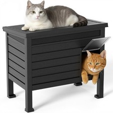 Outdoor Weatherproof Insulated Cat House Raised Floor Door Black
