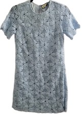 Tuckernuck Belclaire Dress XS Light Blue Crochet Floral Lace Lined Mini