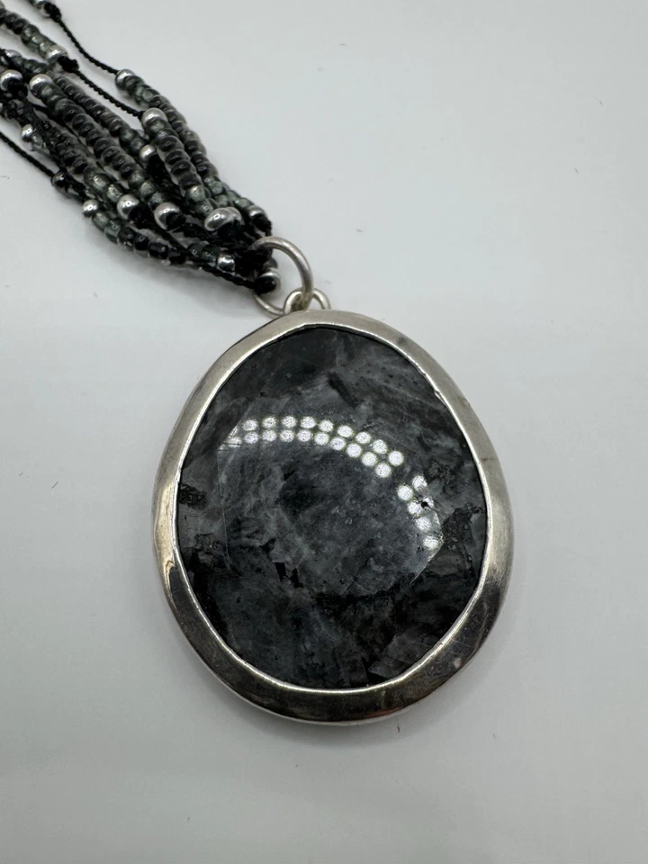 Collar Noche Tormentosa Silpada Gris Plata Feldespato Multi-Hebra Cordón Seda Foto 3 de 4