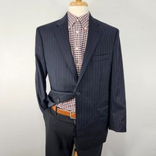 Lauren Ralph Lauren Mens Sport Coat Blazer Two Button Deep Navy Striped Wool 42R