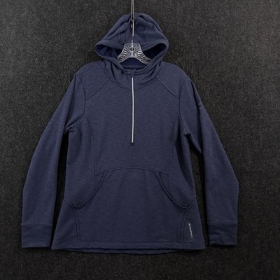 Zero Restriction Gracie Hoodie Womens Large Storm Blue 1/2 Zip Fleece Thumbholes