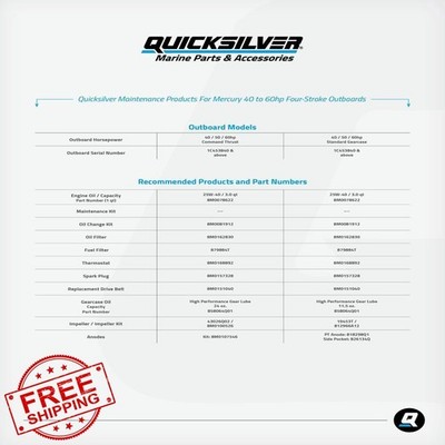Quicksilver 4-Stroke Oil Change Kit Mercury Outboard Engines All HP