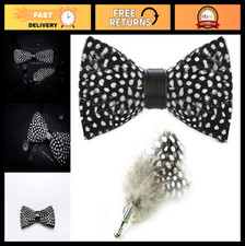 Peacock Feather Pre-tied Bow Tie  Brooch Set for Tuxedo, Banquet  Formal Event