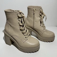 Y2K Madden Girl boot Rover Block Heel Putty Beige Women’s Size 7.5 Junior shoe
