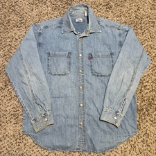 LEVI'S Vintage 90's Men's Light Blue Stone Wash Denim Jean Button Over Shirt M