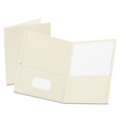 Oxford Twin-Pocket Folder Embossed Leather Grain Paper White 25/Box 57504