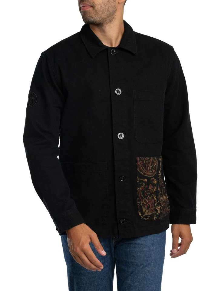 Pretty Green de los hombres Camisa de bolsillo de Partia, Negro - Imagen 3 de 4