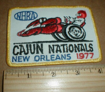 VTG 1977 Cajun Nationals New Orleans LA Drag Racing NHRA NOS jacket hat patch -