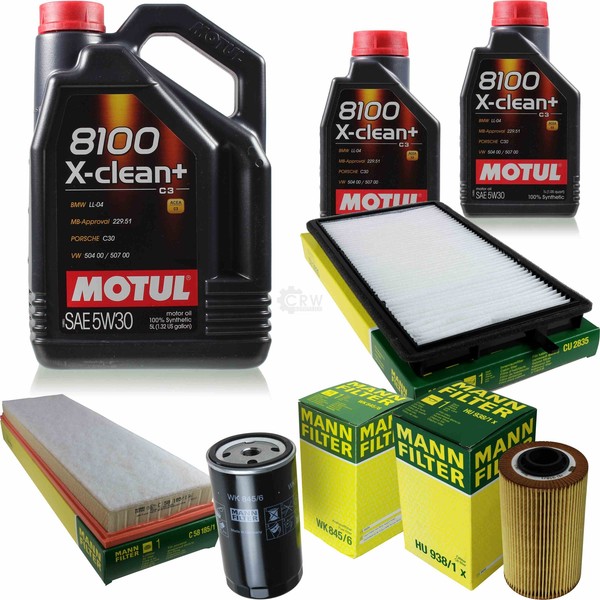 MANN-FILTER Inspektionspaket 7L Motul 5W-30 8100 X-Clean+ FüR Bmw 3Er 325Td-image