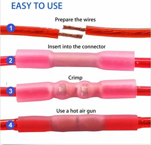 Marine 100~pcs Red 22-18 Gauge Heat Shrink Adhesive Glue Butt Wire Connector - Picture 4 of 5