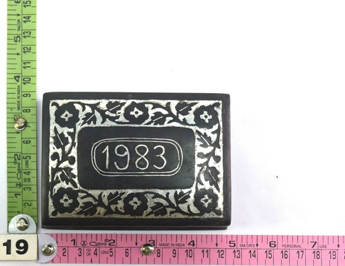 Vintage 1983 Bidri Work Trinket box Silver inlay work Home Decorative. G23-106 - Picture 11 of 11
