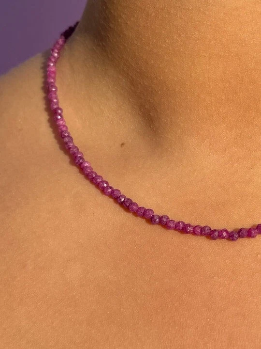 Natural Ruby Choker Necklace Faceted Beads Healing Reiki Energy Jewelry Women - Image 3 of 4
