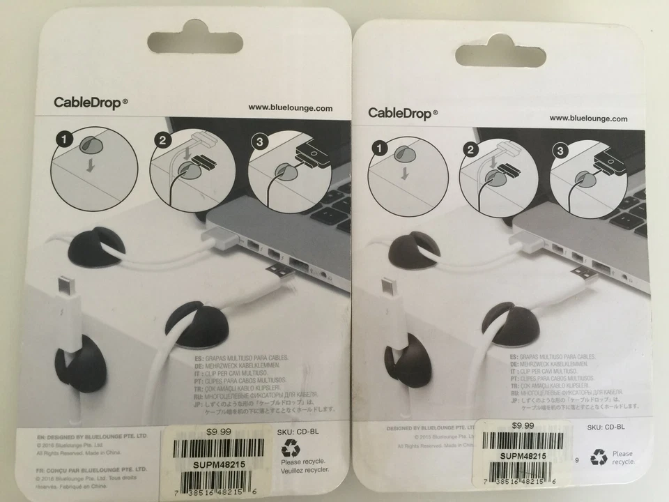 2X Set of Bluelounge CableDrop Multi-Purpose Cable Clips - Black (12 Clips) NEW - Image 2 of 4