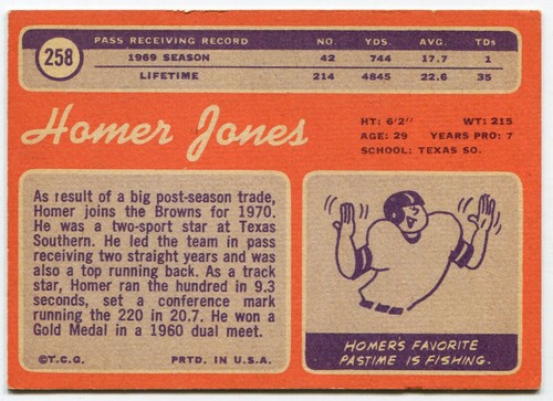 1970 Topps #258 Homer Jones Cleveland Browns - Picture 2 of 2