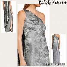 NEW Ralph Lauren metallic silver one shoulder maxi gown gown formal dress 8
