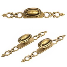 ALT MESSING ★ Retro Antik Knopf Möbelknöpf Schubladengriff mit Schild Griff 003