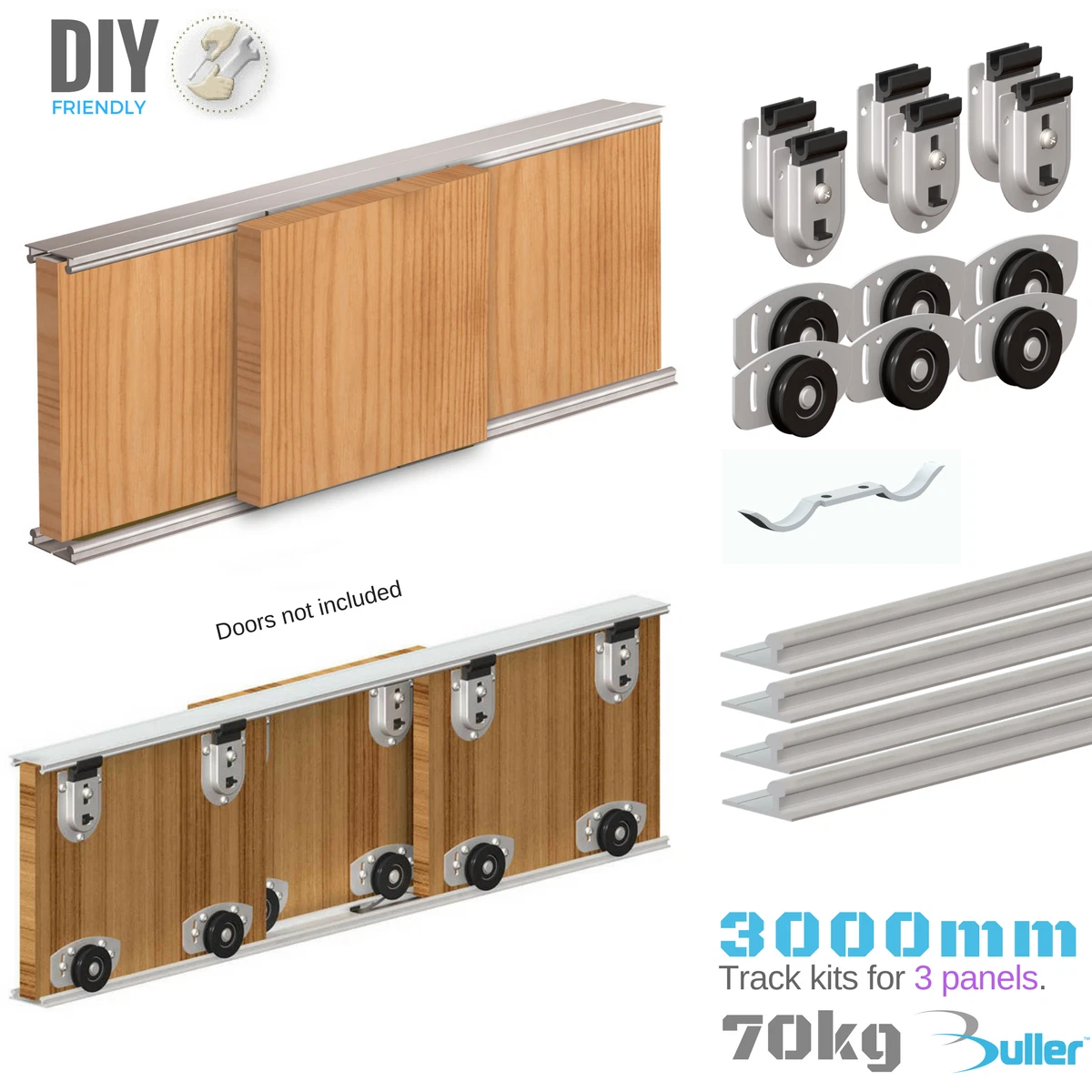 Sliding Door Track System Ares 70 kg 3000 mm. 3 Door Gear Set