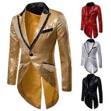 Mens Sequin Tailcoat Suits Jacket Tuxedo Troupe Showman Costume Ringmaster Retro