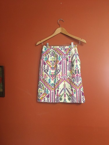 Vintage Woven Festival Folk Cotton Linen Metal Zip High Waisted Mini Skirt Xs