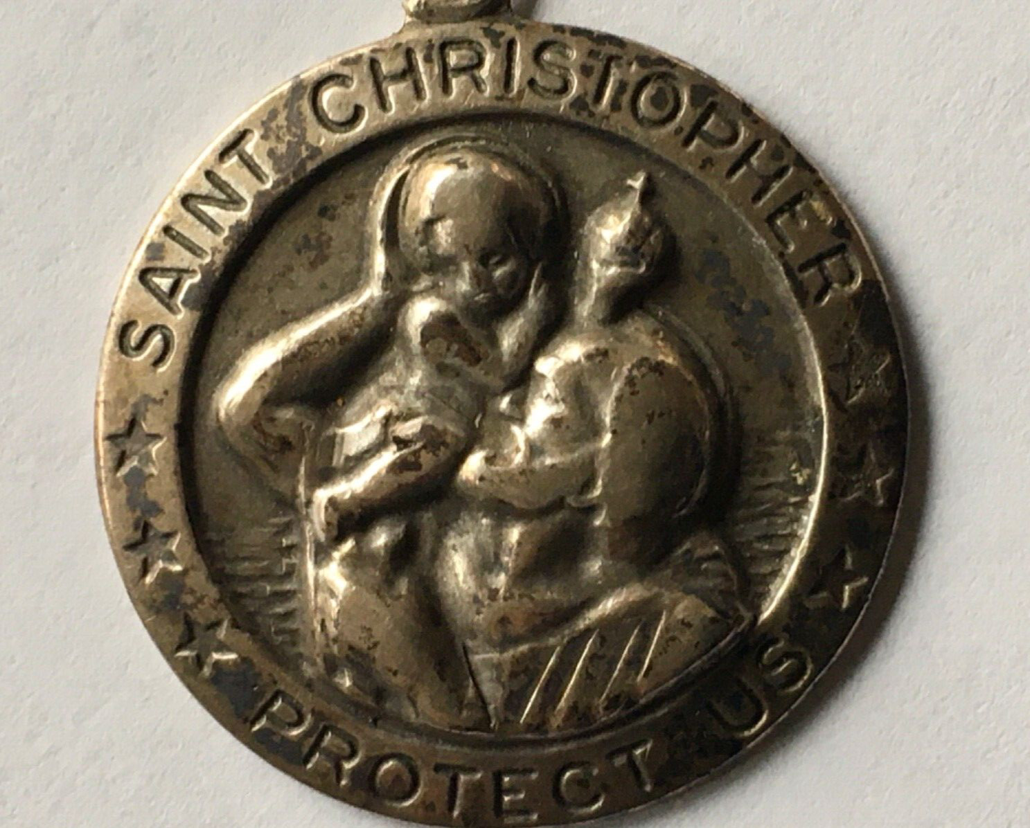 Vtg Solid Sterling Silver Saint Christopher Charm… - image 1