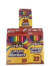 CraZArt 24 pack Crayon,CraZart 10 pack Broad Tip Markers 12 Pack Colored Pencils