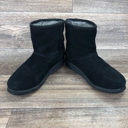 Skechers Ankle Boots Women's 10 Black Suede Faux Fur Lining Pull On Aztec - Picture 3 of 8