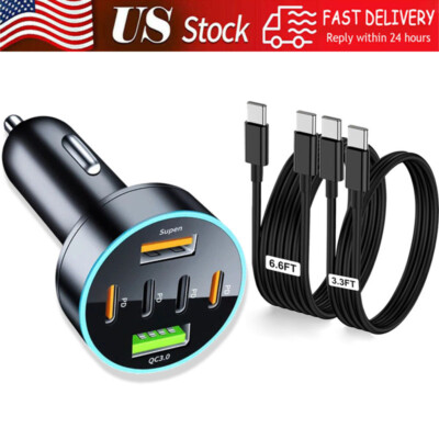 120W 6-port Fast Car Charger Adapter Cord Cable For iPhone 16 15 14 13 Pro Max X