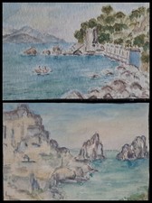 Napoli Capri 2 Gouache Acquerelli del 1900 [Firmati, con cornice]