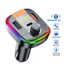 Wireless Bluetooth 5.0 Car Handsfree Kit FM Transmitter QC3.0 USB Fast Charger