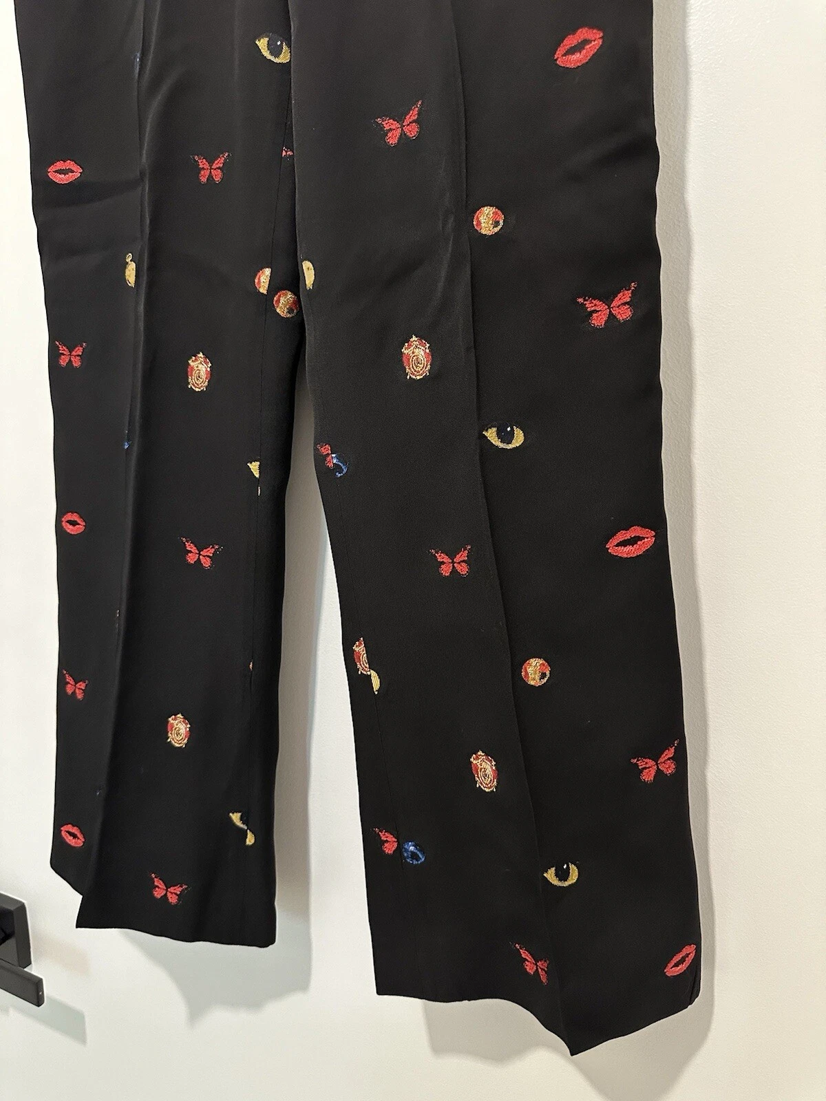 Alexander McQueen pantaloni donna neri farfalla gamba larga taglia 44 US 8 Medium