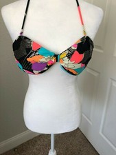 Unworn VOLCOM M Black Silver Aqua Orange Purple SWIM TOP Bikini Halter Tie BRA