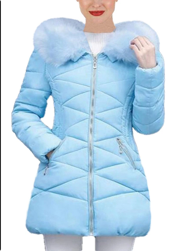 Chaqueta acolchada acolchada con cuello de capucha recortada de piel desmontable - F195 Foto 4 de 4