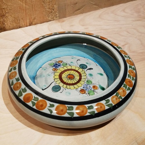 Tonala Ashtray Floral Bowl Folk Art Glazed Mexico Signed CAT 7.5" - Swanky Barn - Picture 4 of 12
