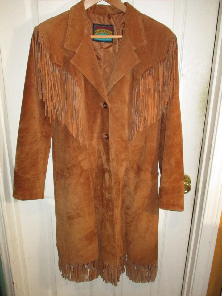Vintage Pioneer Wear Western Leather Fringe Duster Jacket Chestnut Womens M-L - Image 2 of 4