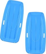 Bundle of 2 Snow Sleds 35" Long, Blue Plastic Toboggan Sled w/ Poly Rope, Kids