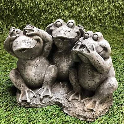 Concrete Frog Garden Ornament Three Frogs See No Evil Hear No Evil Speak No Evil - Image 1 of 4