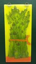 Vintage Signed Higgins Art Glass Green Asparagus Plaque Rondelay Framed
