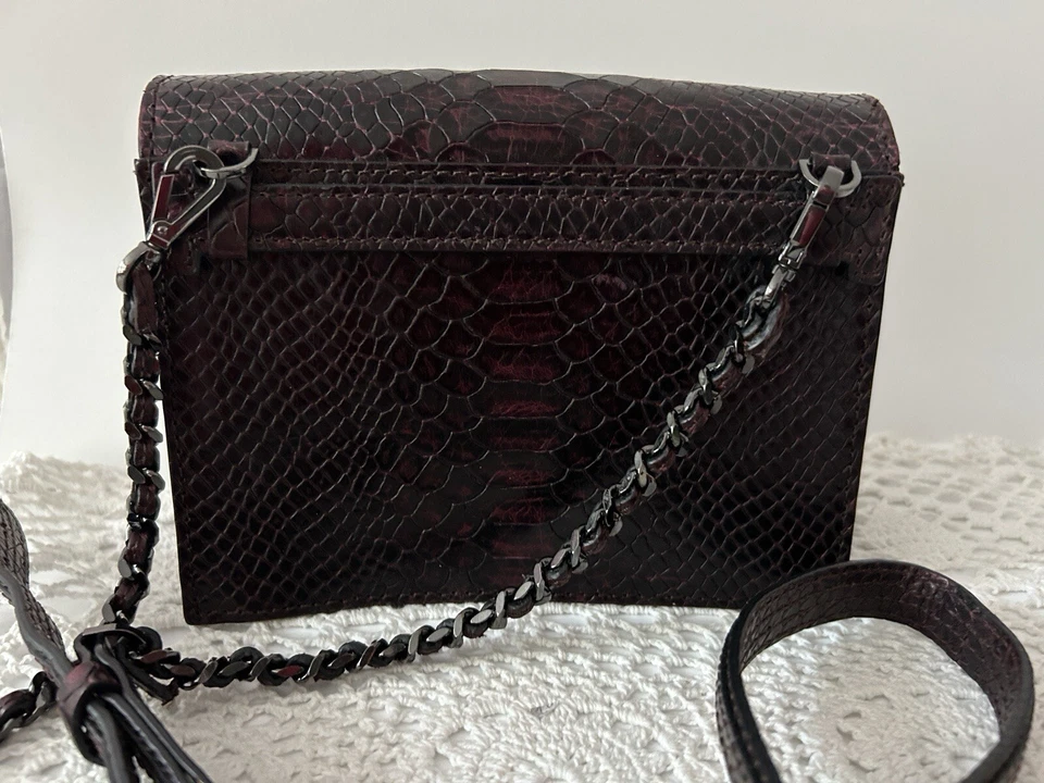 Alice and Olivia Maroon Leather Crossbody Snake Skin Handbag. - Image 3 of 4