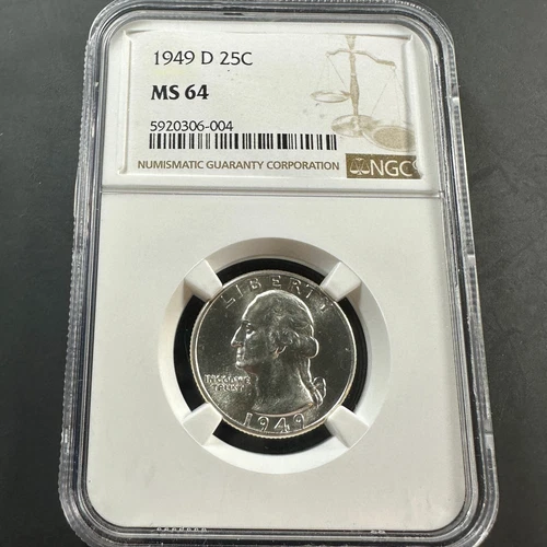 1949-D 25C Washington Quarter, SILVER, NGC MS64 (84642)