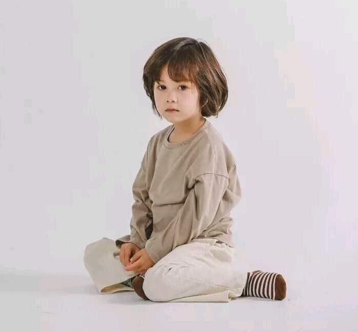 Toddler Boys Girls Long Sleeve Tee Beige Korean Kids Clothes