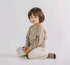 Toddler Boys Girls Long Sleeve Tee Beige Korean Kids Clothes