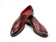 Handmade Men's Leather Oxfords Maroon Medallion Cap Toe Premium Shoes-696