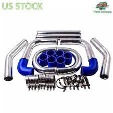 Aluminum 2.5" 63mm Universal Blue Silicone Hose Intercooler Pipe Kit With Clamp